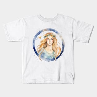 Virgo Watercolor Zodiac Woman Kids T-Shirt